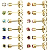 12 Pairs Surgical Stainless Steel Cubic Zirconia Birthstone Stud Earrings Heart Star Round Multicolors Stud Earrings Set for Women