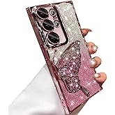 Changjia for Samsung Galaxy S25 Ultra Glitter 3D Butterfly Case,Cute Luxury Bling Sparkle Liquid Flowing Case with Camera Lens Protector Plating Bumper Women Girls Case for Galaxy S25 Ultra 6.9", Pink