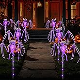 Halloween Decorations Outdoor Solar Garden Lights,2PCS of Set 3D Scary Bat Realistic Skeleton Outside Decor,Solar Creepy Bats Path Lights for Grave/Yard/House/Halloween Party Gifts Decor Purple