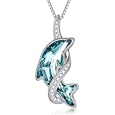 TOUPOP Dolphin Gifts for Women Sterling Silver Dolphin Crystal Pendant Necklace Jewelry Gifts for Women Mom on the Birthday Beach Mothers Day Graduation