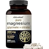 Magnesium Complex 400mg, 300 Capsules | Glycinate, Citrate | Chelated & Purified | Bone, Heart & Digestion Support | Non-GMO