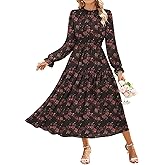 GRACE KARIN Women's Long Sleeve Maxi Dress 2026 Chiffon Flowy Wedding Guest Dresses Floral Dress with Pockets