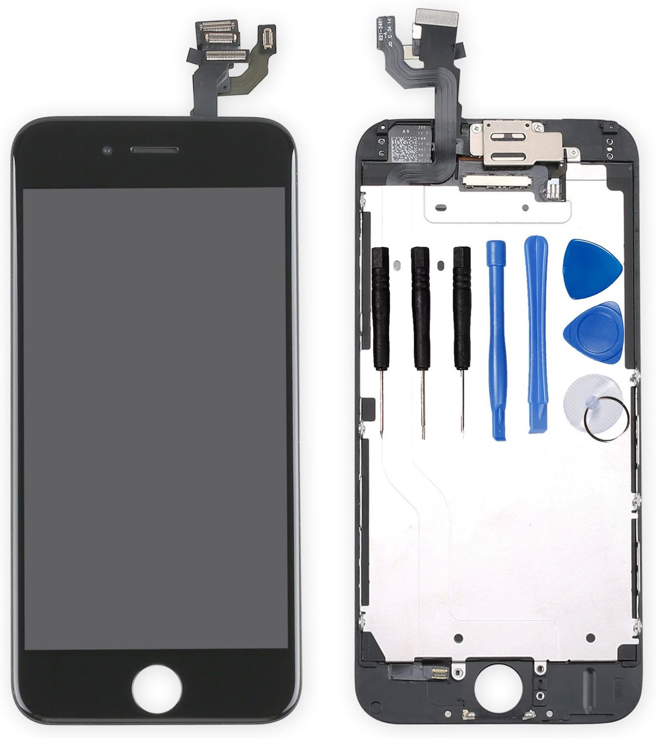 for iPhone 6 Digitizer Screen Replacement Black - Ayake 4.7'' Full LCD Display Assembly with Front Facing Camera, Earpiece Speaker Pre Assembled and Repair Tool Kits