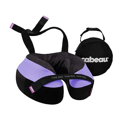 Cabeau Travel Neck Pillow for Airplanes – The Neck’s Evolution, TNE S3 – Supportive Memory Foam Design for Long Haul Flights – Attachable Seat Straps and 360° Support (Paris Lavender)