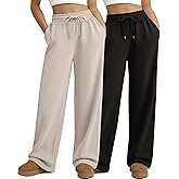 Locoowai 2 Pack Women's Wide Leg Pants Casual Drawstring High Waist Sweatpants Baggy Trousers Joggers Pant with Pockets