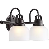 JONATHAN Y 5.75" Oil Rubbed Bronze Modern Bathroom Vanity Light, 2-Light LED Wall Sconce, Clear Glass Bell Shade for Mirror H