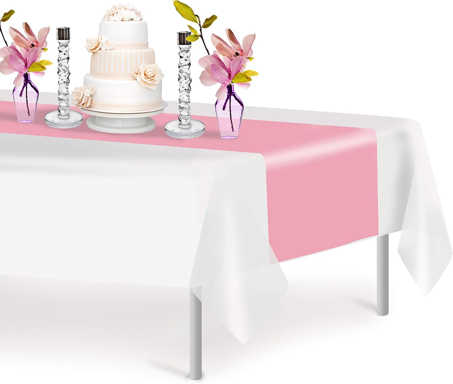 Pink 12 Pack Premium Disposable Plastic Table Runner 14 x 108 Inch. Decorative Table Runner for Dinner Parties & Events By Grandipity: Kitchen & Dining