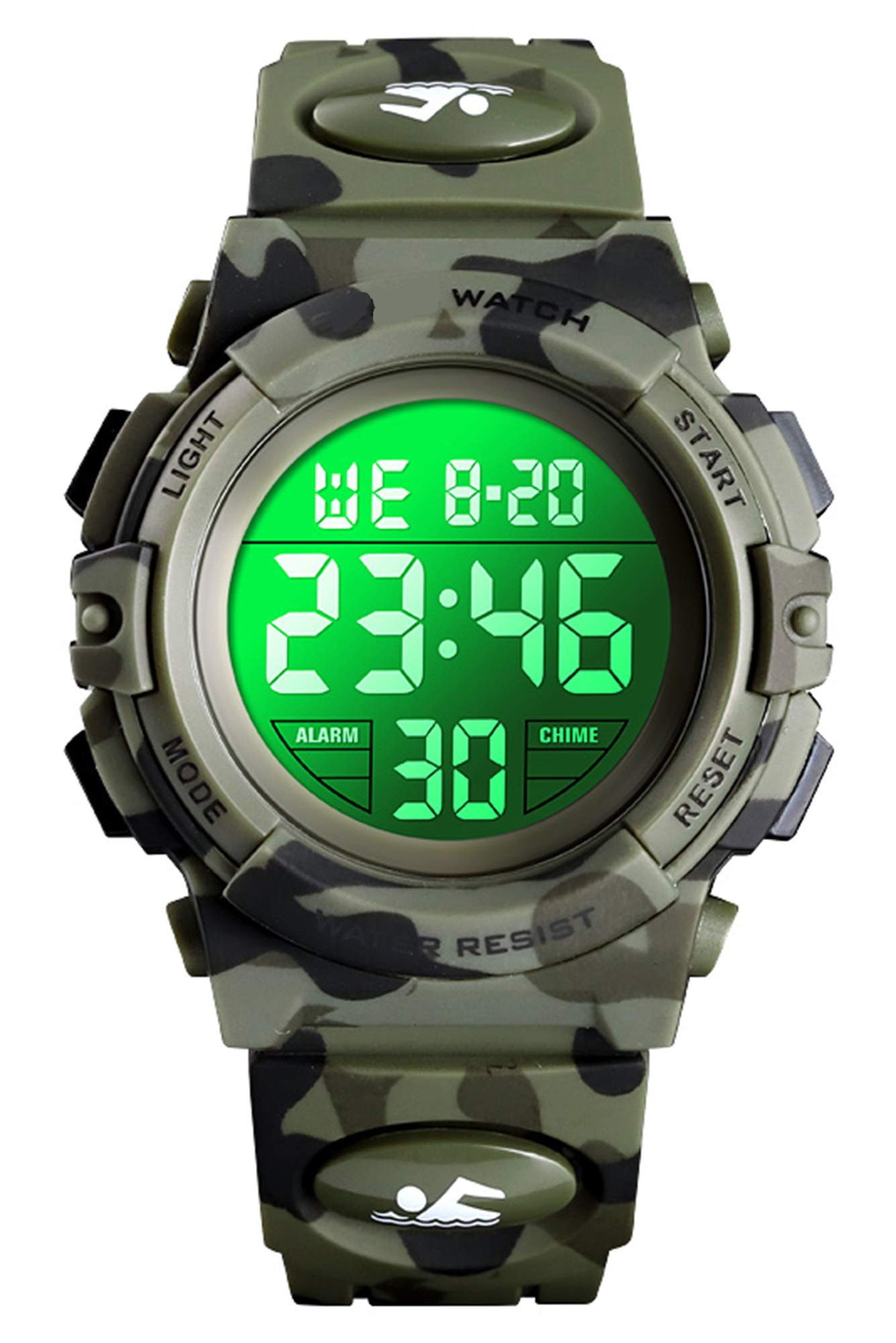 Kids Digital Sport Watch Camouflage Waterproof Electronic Boys Watches Ages 6-15 Alarm Luminous Stopwatch Multifunction Wrist Watches Silicone Band