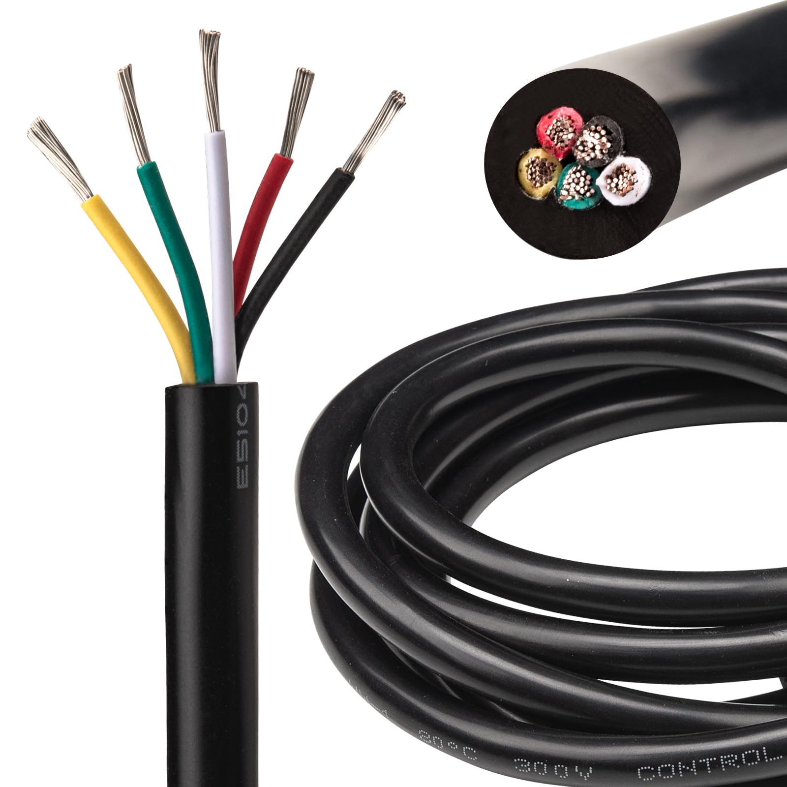 URCIANOW 18 Gauge Electrical Wire 5 Core Cable 2 Meters 5x0.75mm cable UL2464 Tinned Copper Cable Stranded Electrical Wires for LED Lighting