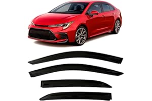 OLLTOZ 2019-2026 Tape-On Side Window Visor Deflectors for Toyota Corolla Sedan L LE SE XLE XSE FX Hybrid Dark Tinted Rain Guards 2020 2021 2022 2023 2024 2025