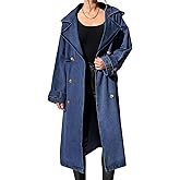 Fazortev Women's Long Double Breasted Denim Jacket Oversized Button Down Maxi Jean Coat Classic Lapel Outercoat