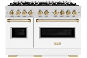 ZLINE Autograph Edition 48 in. 6.7 cu. ft. Classic Double Oven Dual Fuel Range with 8 Burner Gas Cooktop in Stainless Steel w