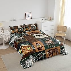 Farmhouse Bear Comforter Set Full, Rustic Cabin