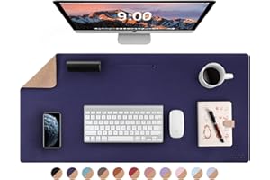 LOLLIDO Leather Desk Pad - 24" x 14" Office Desk Mat, Large Mouse Pad Desk Protector, Desktop Mat, Desk Writing Pad, Desk Blotter, Desk Cover (Cork+Dark Blue)