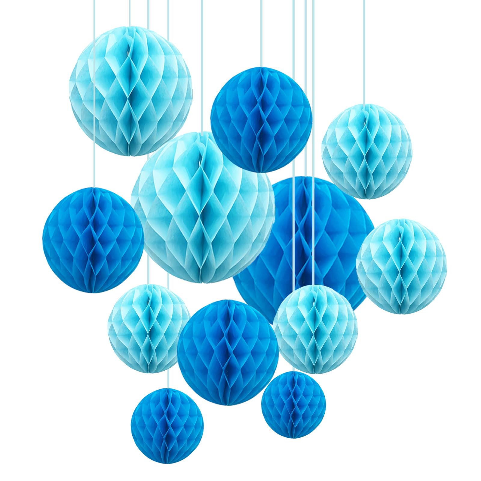 ZYOOO 12pcs Blue Honeycomb Ball Decorations Hanging Tissue Paper,2 Color of 10 Inch,6 Inch