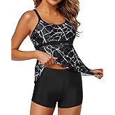 Yonique Two Piece Tankini Bathing Suits for Women Tummy Control Swimsuits with Boy Shorts Modest Swimwear
