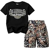 Voxikodex 7-14 Years Boys' 2-Piece Outfit T-Shirt & Camouflage Cargo Shorts Set Summer Clothes for Kids