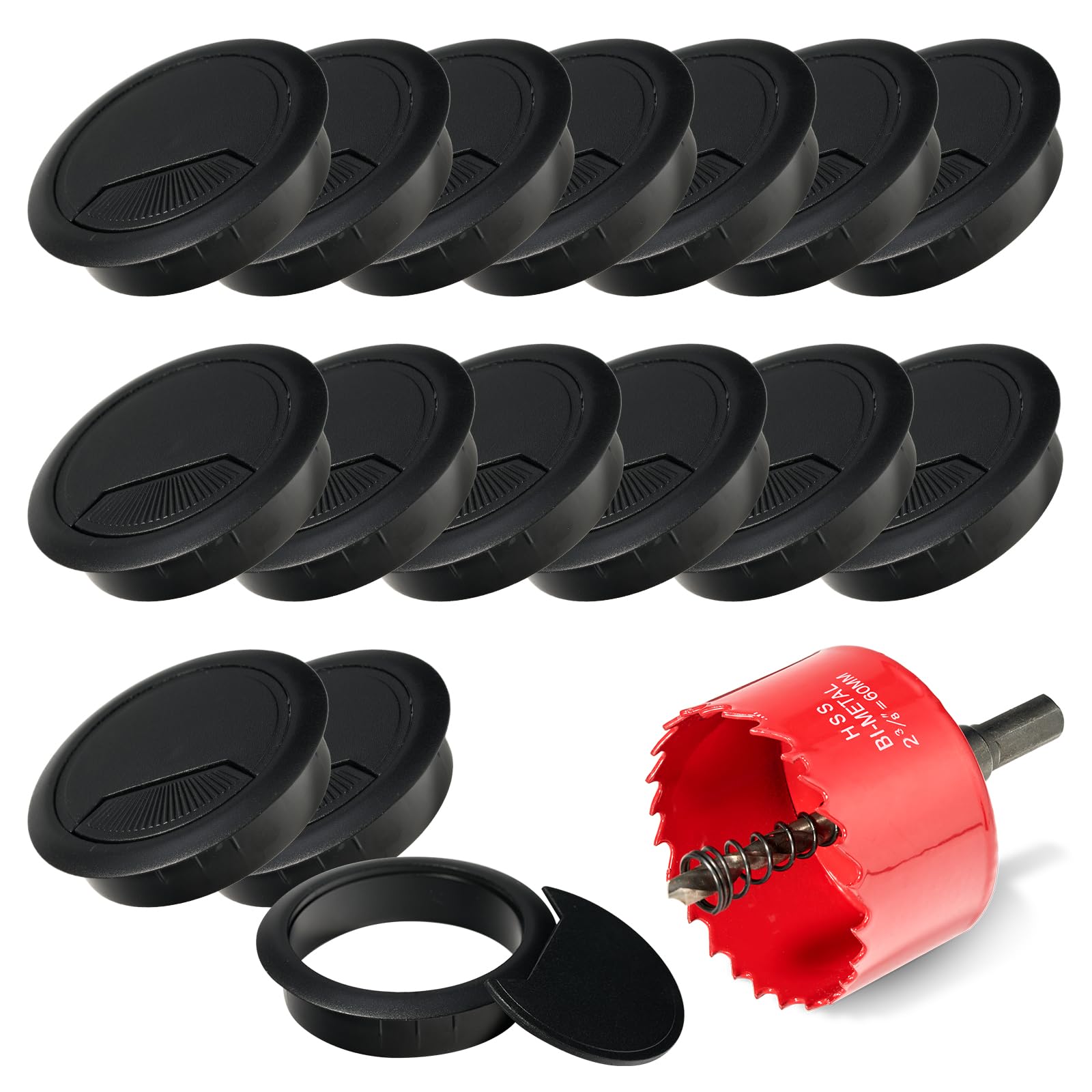 16 Pcs Desk Grommet 60mm with 60mm Hole Saw, Desk Cable Grommet, Desk Cable Hole Cover, Cable Grommet, Desk Hole Cover Office Grommets(Black)