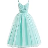 Glamulice Flower Girls Spaghetti Strap Tulle Dress Long A Line Wedding Pageant Dresses Princess Birthday Party Ball Gown