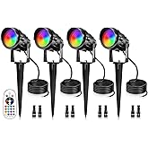 12W RGBW Color Changing Landscape Lights - Low Voltage LED Landscape Lighting, Remote Control Spotlight Outdoor Waterproof Garden Pathway Halloween Christmas Spot Lights, 4 Pack with Connector