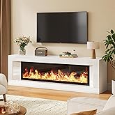 High Gloss Fireplace TV Stand with 47" Electric Fireplace, Unheated 63" Entertainment Center with Fireplace, Modern Wood TV Console with 12 Electronic Flame Colors for Living Room, White