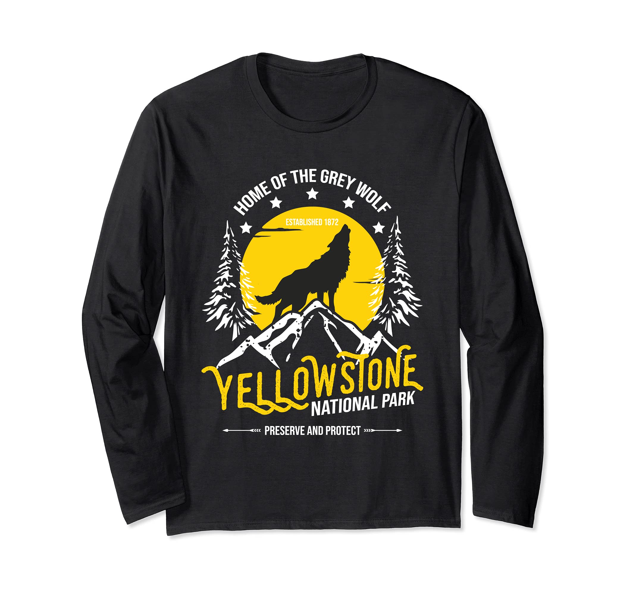 Yellowstone National Park Grey Wolf - Hiking & Camping Lover Long Sleeve T-Shirt