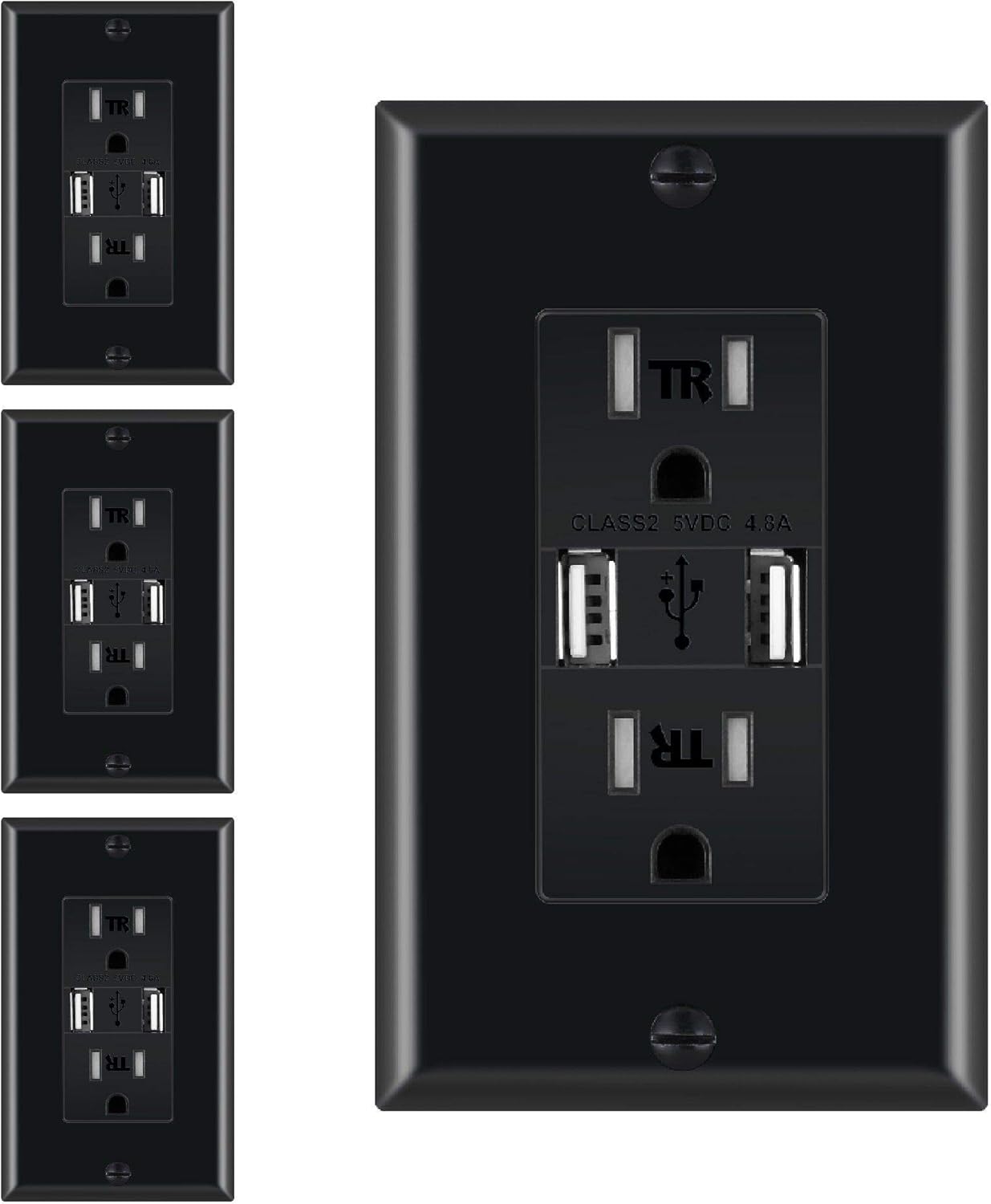 (Pack of 2) Two 4.8A USB Ports and Duplex Tamper Resistant Receptacle 15-Amp - White USB Charger Power Outlet - UL Listed High Speed Dual USB Electrical Wall Outlet - Wall Plate Included: Home Audio & Theater