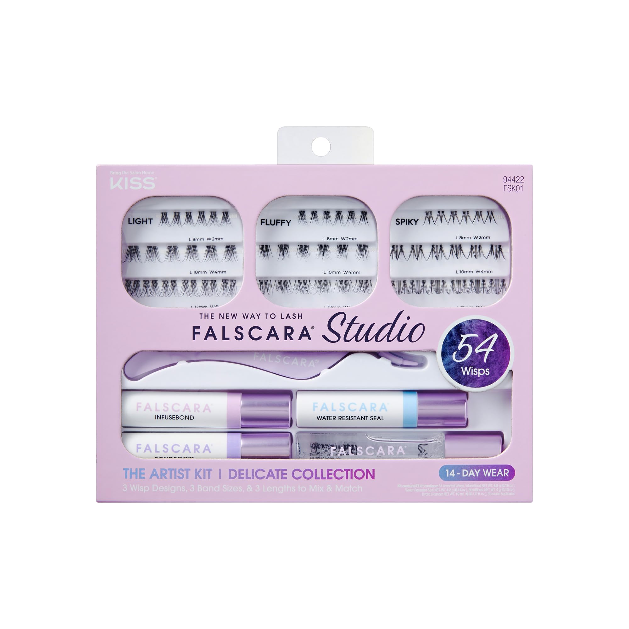Photo 1 of FALSCARA STUDIO Lash Extension Kit, 54 Stackable Lash Clusters, Light Volume, 8mm-12mm, ‘Delicate’, False Eyelashes, InfuseBond, Water-Resistant Seal, BondBoost, Hydro Cleanser, Applicator