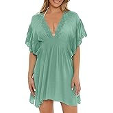 BECCA womens Barbados Woven Tunic, Plunge Neckline, Beach Cover Ups for Women