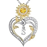 Iefil Sunflower Gifts for Women - 925 Sterling Silver Sunflower Initial Necklace for Women, Anniversary Birthday Gifts for Wife, You Are My Sunshine Necklaces, Jewelry for Wife Mom