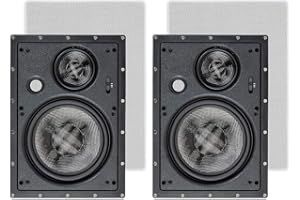 Monoprice in Wall 3-Way Speakers Carbon Fiber - 8 Inch (Pair) with Paintable Magnetic Grille, for Home Theater - Alpha Series