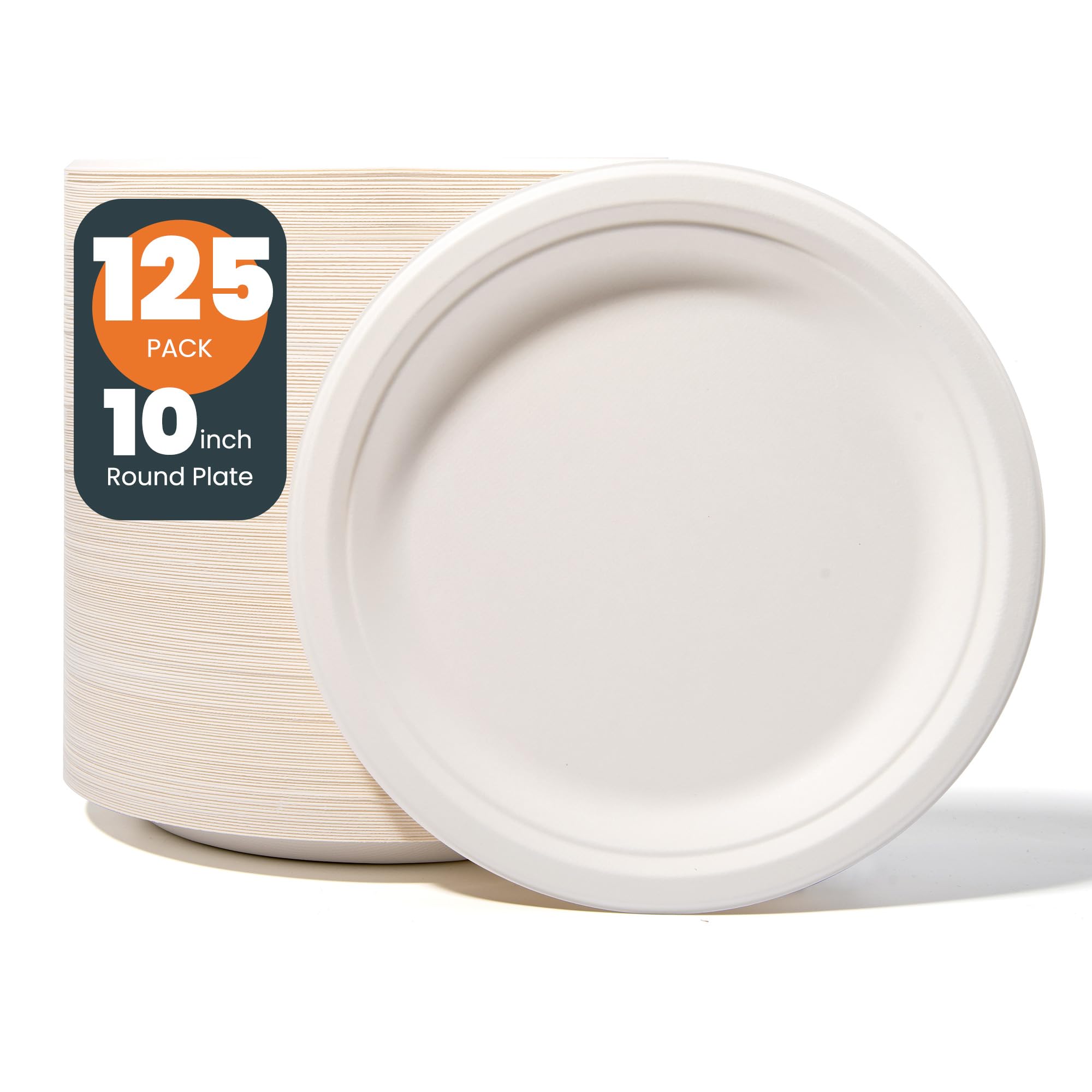 Photo 1 of hooray mida 100% Compostable Plates - 125-Count Heavy Duty Disposable 10-Inch Plates Made of Bagasse - Eco-Friendly and Sustainable