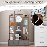 COSTWAY 12-Tier Tree Bookshelf Rustic Brown Wooden Bookcase with Folding Drawer view 6