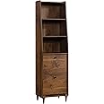 Sauder Harvey Park Tall Bookcase with Drawers, Mid-Century Modern Design, Narrow Bookcase - Grand Walnut Finish