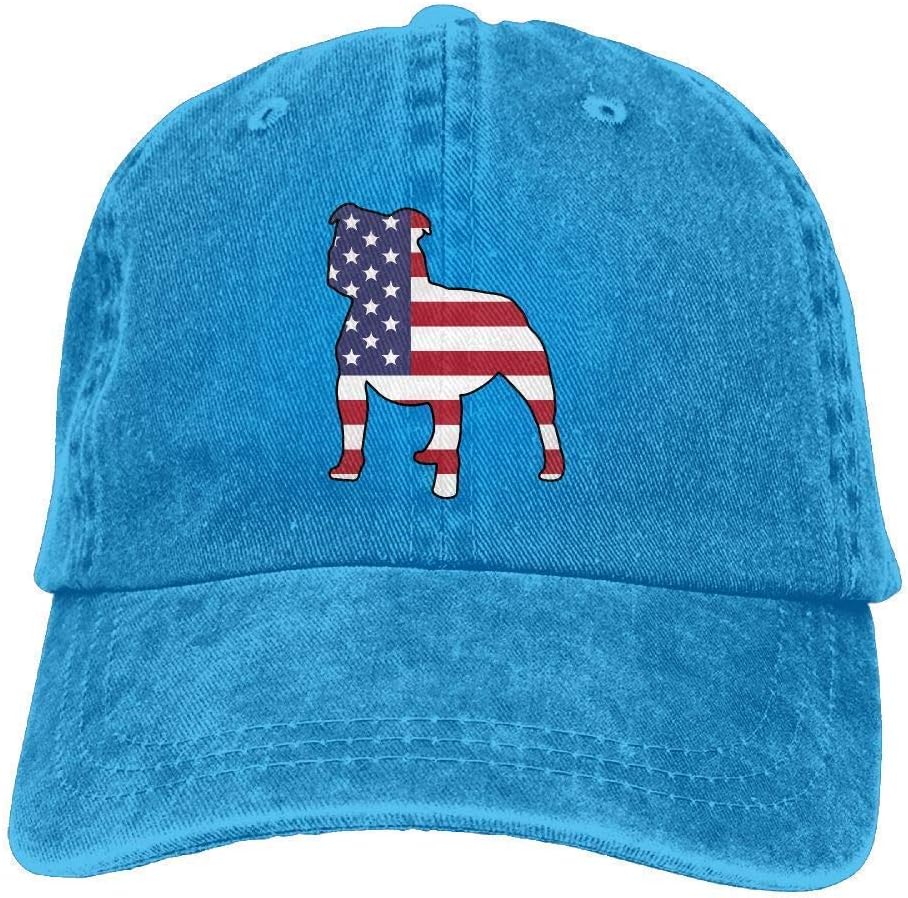 deyhfef Adjustable Yarn-Dyed Denim Baseball Cap Pitbull American Flag 4th of July Cap Unisex4