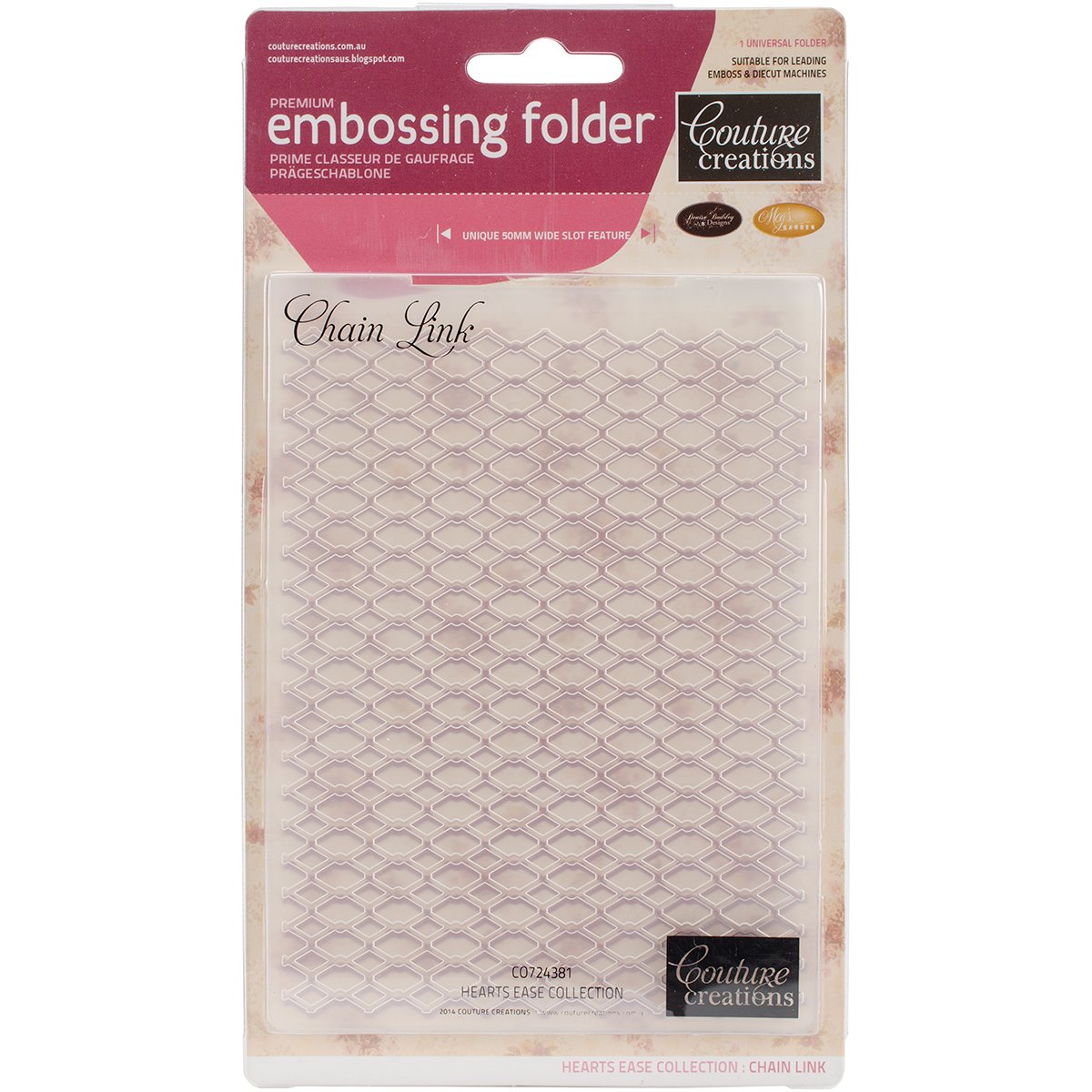 Couture Creations "Chain Link" Hearts Ease Embossing Folder, Transparent, A2