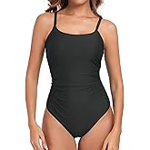 Vevarble Women's Tummy Control One Piece Swimsuit-Slimming Scoop Neck Adjustable Straps Padding Bathing Suit