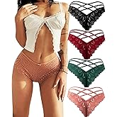 Kingfung Sexy Cheeky Panties for Women Lace Criss Cross Bikini Underwear 1-4 Pack