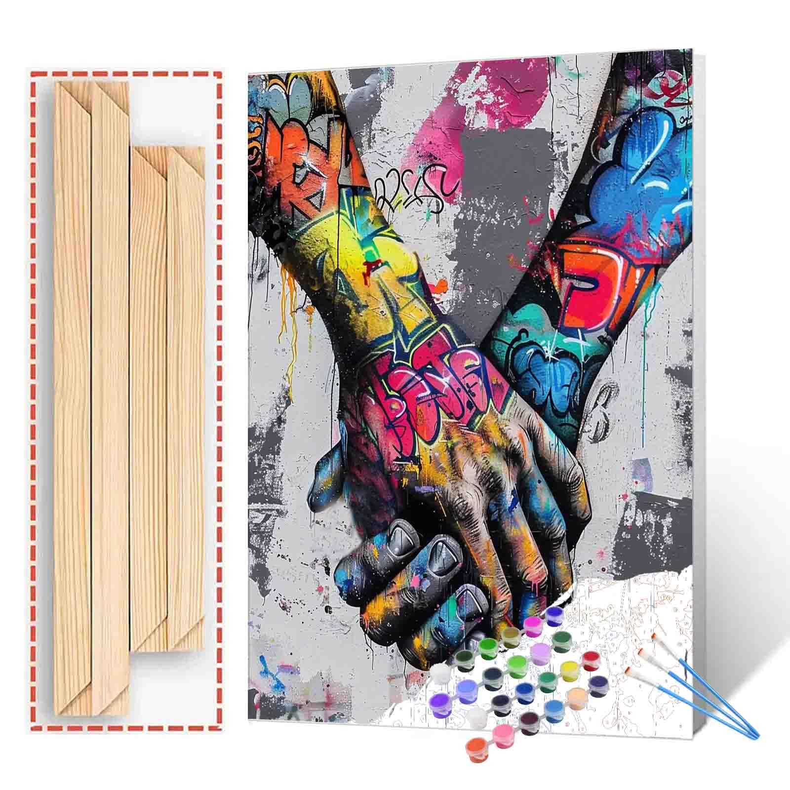 Tucocoo Couple Holding Hands Graffiti DIY Oil Painting by Numbers for Adults Wall Decor Gift 16''x20''