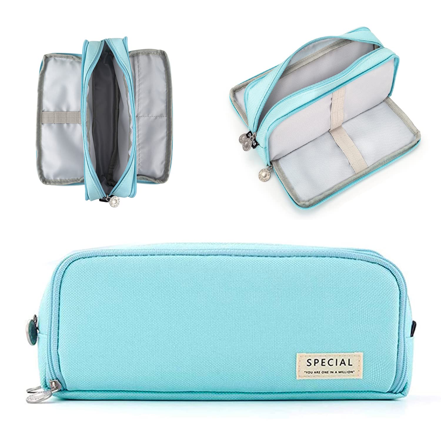 NEWUPZSI Pencil Case Girls Boys with 3 Compartments Large Pencil Case Girls Teenagers Pencil Case with 3 Compartments for Children Students Adults School Office Makeup Gift, lightblue, Business Card