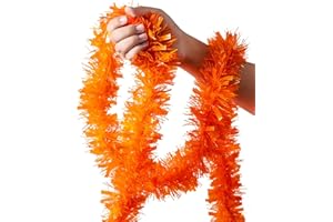 JILIMELI 26.2 Ft Halloween Tinsel Garland, Orange Holiday Metalic Decorations for Birthday, Wedding, Festivities, Christmas, Xmas Sparkly Garlands for All-Season Indoor Outdoor Home Party Decor