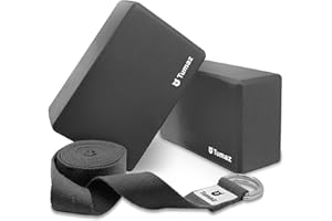 Tumaz Yoga Blocks 2 Pack with Strap Set, High Density/Lightweight EVA Foam Yoga Blocks or Non-Slip Solid Natural Cork Yoga Blocks & Premium 8F Yoga Strap Set for Yogi [Instruction E-Book Included]