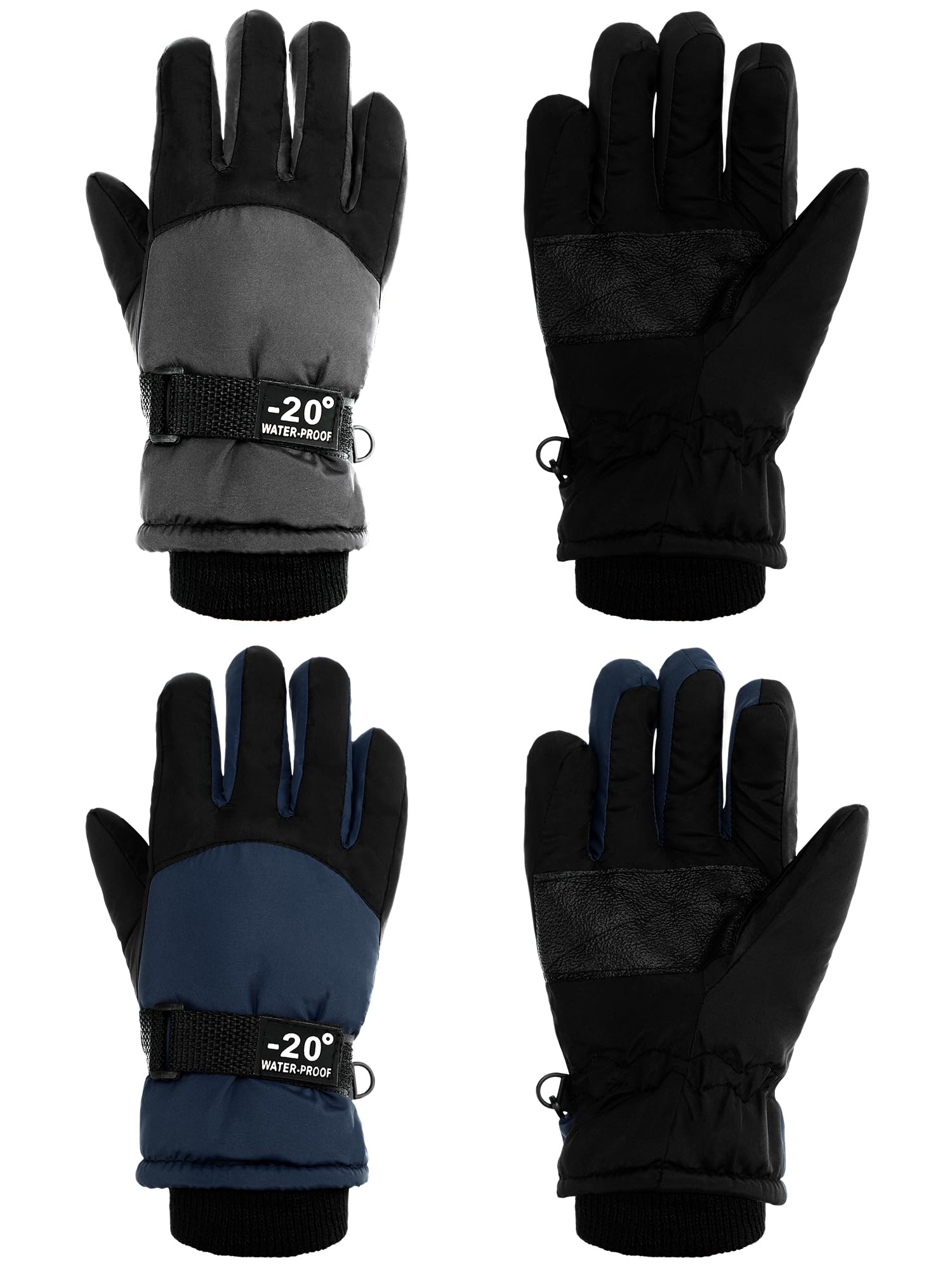 Photo 1 of SATINIOR 2 Pairs Kids Waterproof Winter Snow Gloves Ski Gloves for Boy Girl Outdoor Warm Thickening Snowboard(Dark Gray, Dark Blue,8-12 Years)