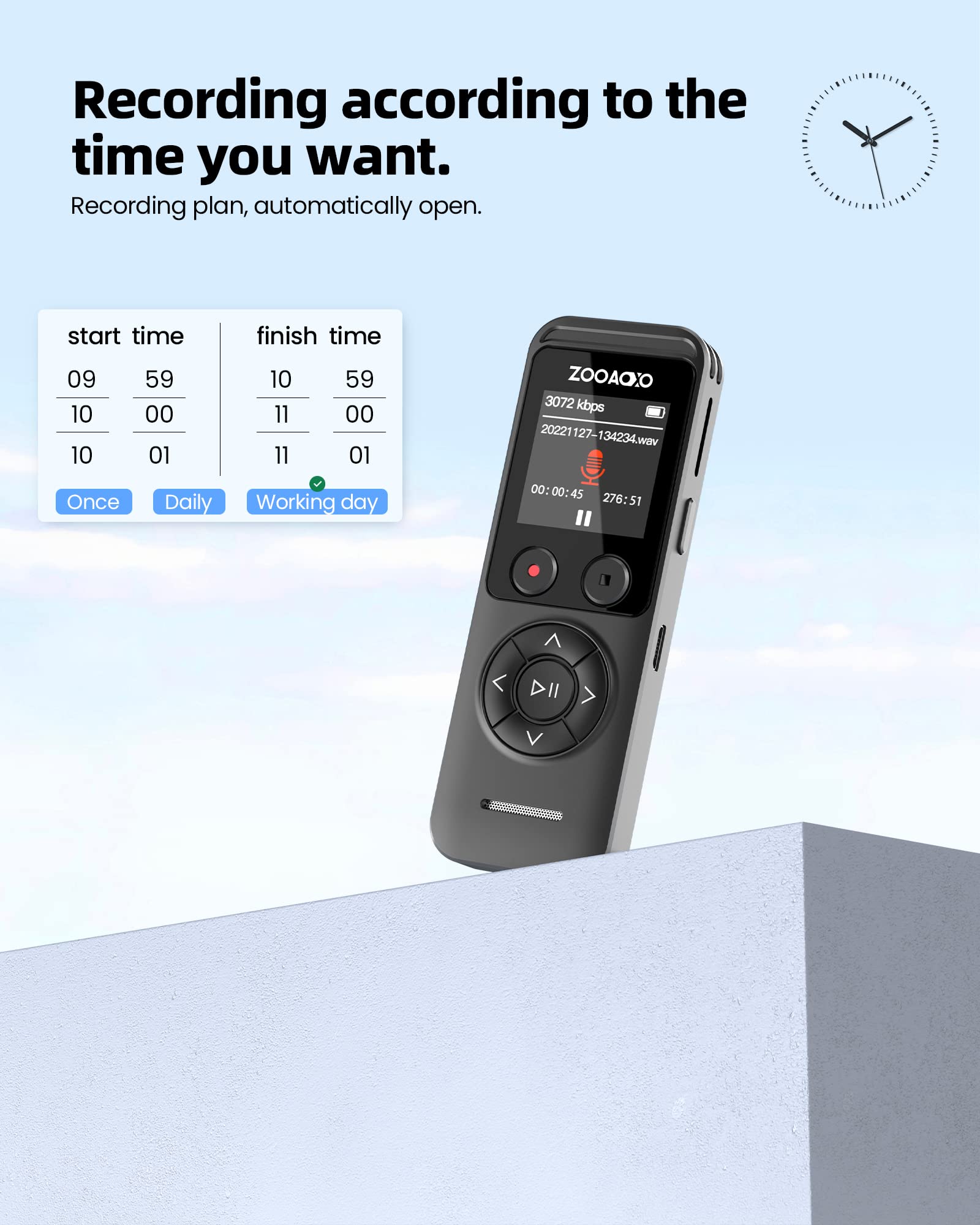 ZOOAOXO 64GB Digital Voice Recorder, Voice Recorder with Dual Microphone, 3072 kbps HD, A-B Repeat, Recording Monitoring, Noise Reduction, Voice Activated Recording