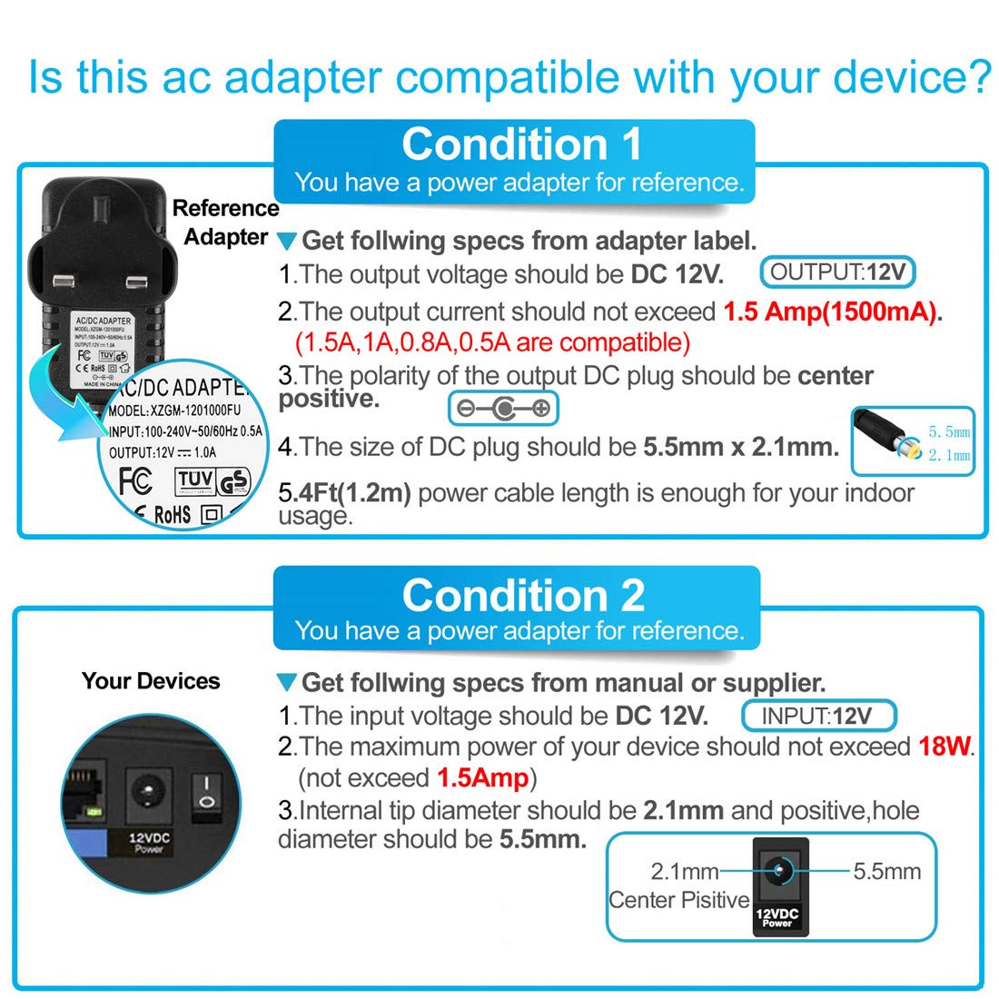 EFISH LED Lighting Power Supply,12V 1A 12W Power Adapter with 9 Selectable Adapter Conversion Heads
