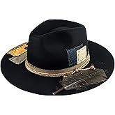 RUEDIGER Wide Brim Fedora Hats for Men Women 100% Wool Felt Panama Rancher Hat with Lightning Logo Distressed/Burned Handmade
