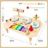 XIAPIA Kids Drum Kit 11 in 1 Wooden Musical Instrument Set Toddler Toys view 5