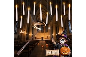 PALMATTE Halloween Decorations Floating Candles with Wand: 20Pcs Flameless Floating Candles with LED Warm Lights Battery Operated Magic Candle for Birthday Gifts Halloween Party Decorations Indoor Home Decor