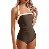 SUUKSESS Women Sexy Tummy Control One Piece Swimsuit Halter Retro Bathing Suit