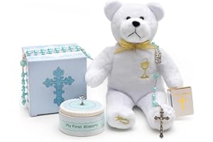 CASCADE GOODS - Baptism 1st Holy Communion Bear and Blue My First Rosary Baptism Gift Set